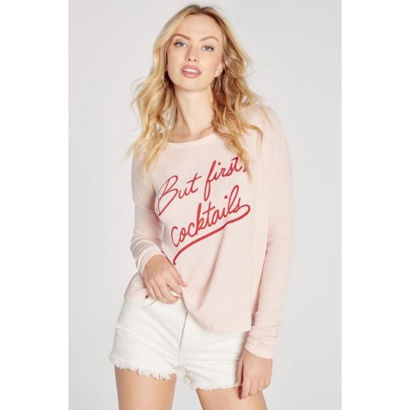 3 for $20 Wildfox But First Cocktails Statement Pullover Sweatshirt Oversized - Picture 1 of 10